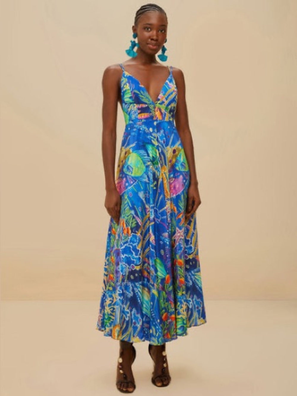 FARM Rio Blue Sea Life Sleeveless Maxi Dress Size Medium NWT - Picture 3 of 16